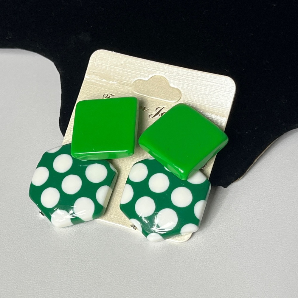 Green and White Polka Dot Earrings
